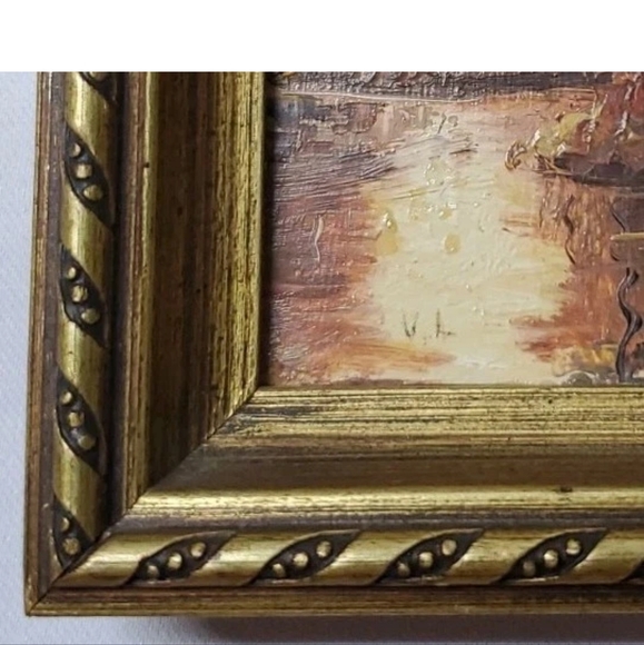 Gold Framed Oil Painting Church Landscape  5.75x4.24" Violet Linton  Vtg - Picture 7 of 8